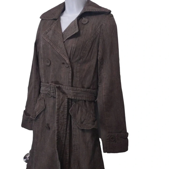 H&M Plaid Y2K Double Breasted Plaid Belt Tie And Pockets Trench Coat - Picture 9 of 16